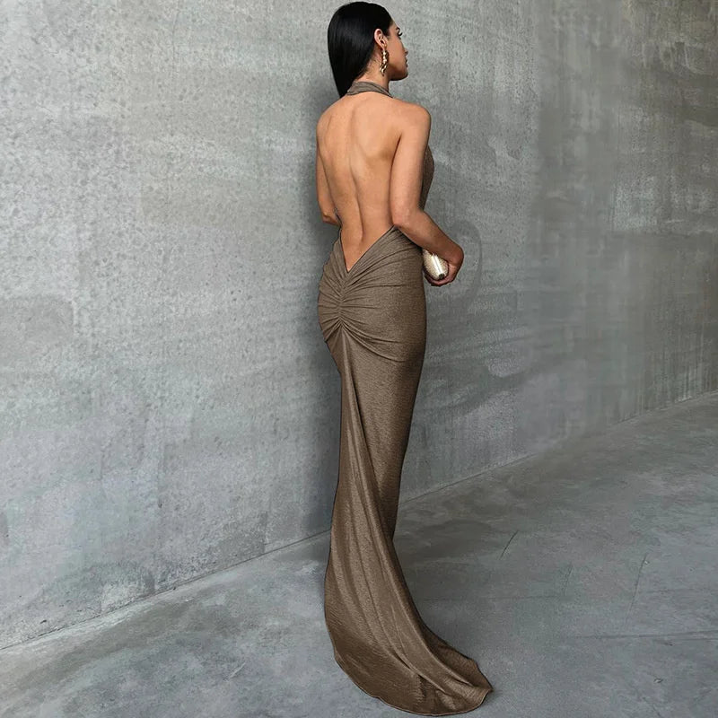 Deep V Neck Backless Maxi Dress