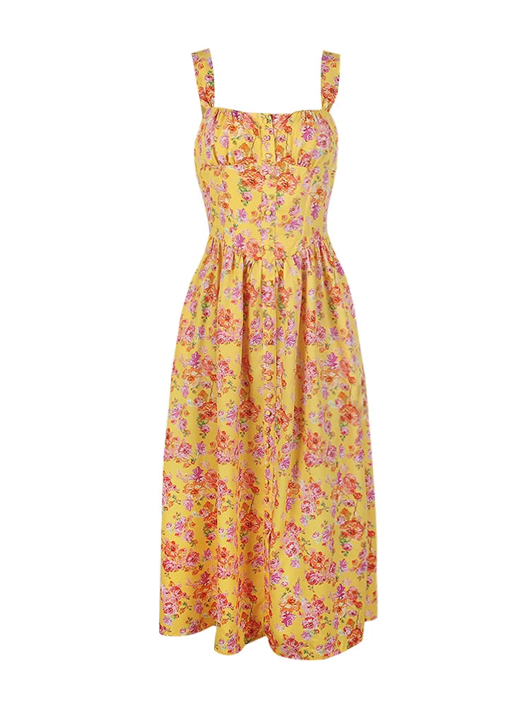 Yellow Floral Midi Dress