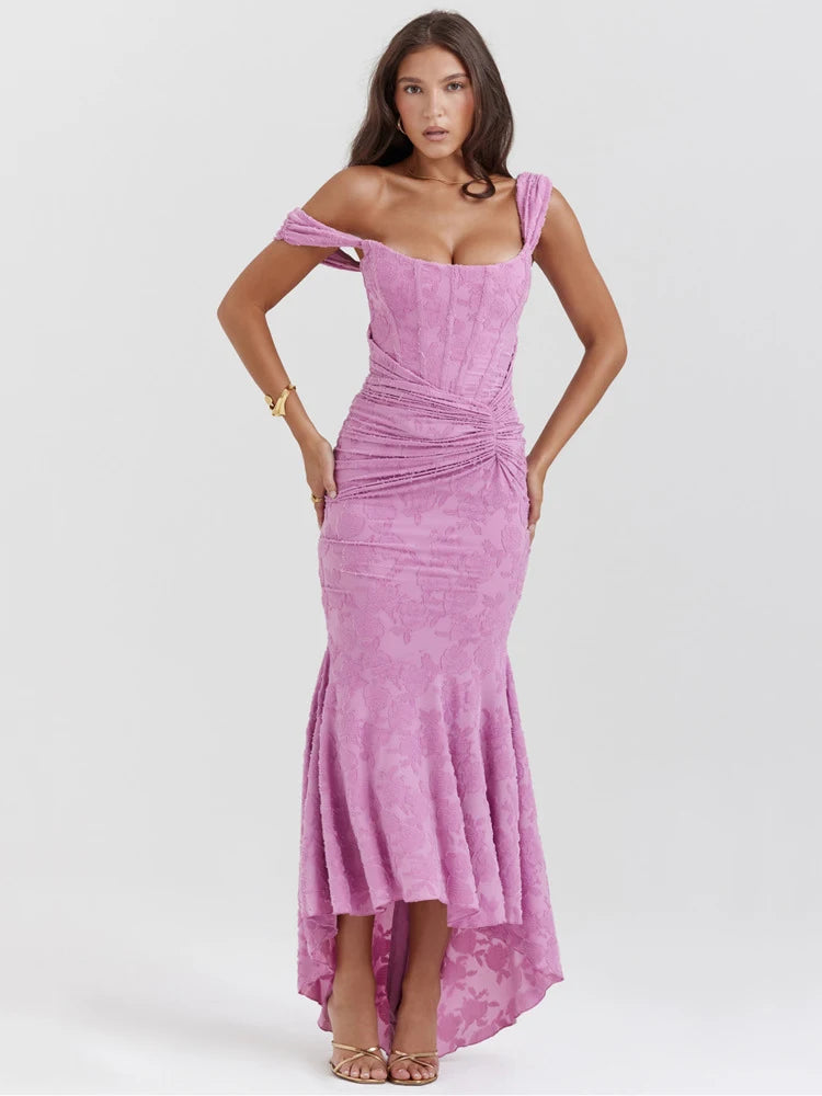 Purple Ruched Bodycon Maxi Dress