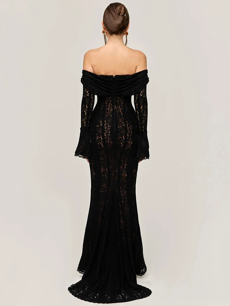 Black Bodycon Lace Maxi Dress