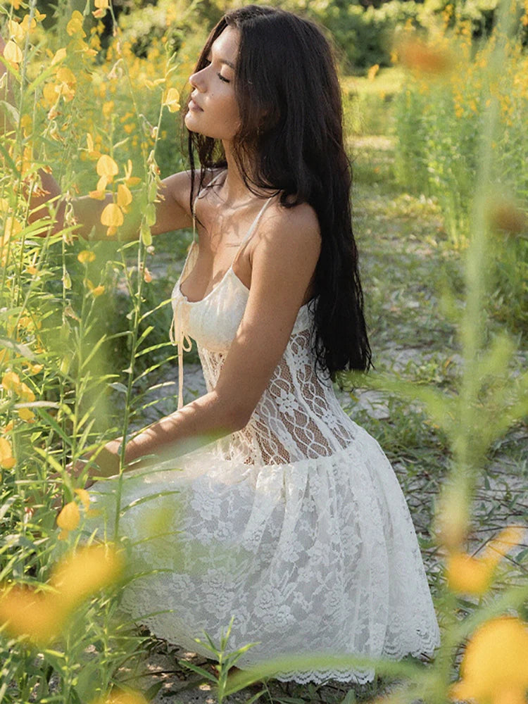 White See Through Lace Mini Dress