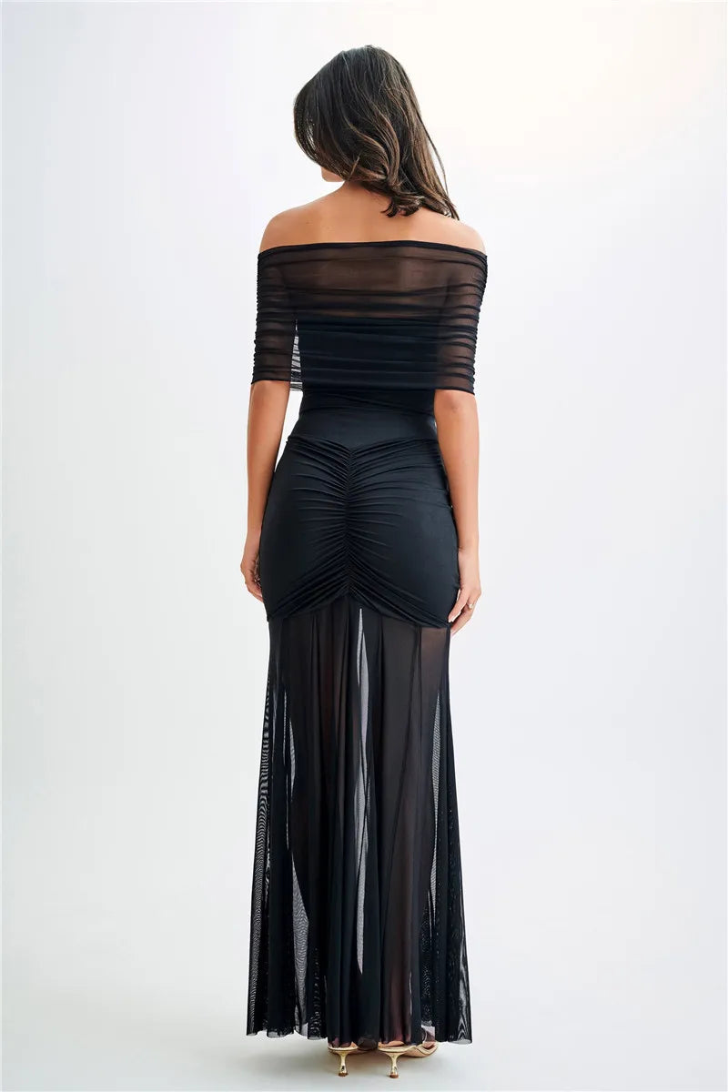 Off Shoulder Ruched Maxi Dress