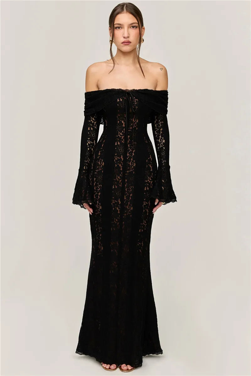 Black Bodycon Lace Maxi Dress