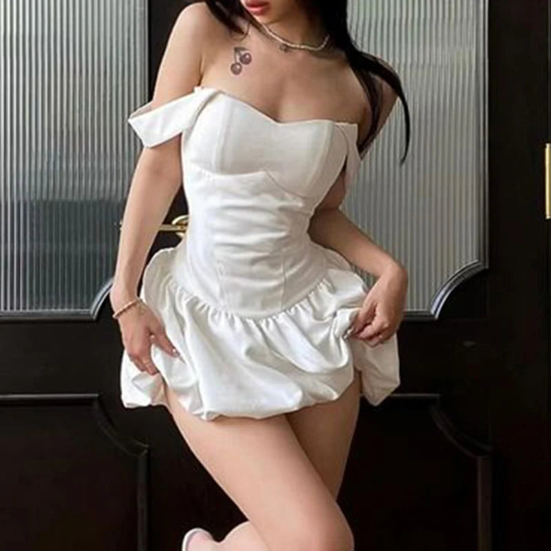 White Satin Bow Mini Dress