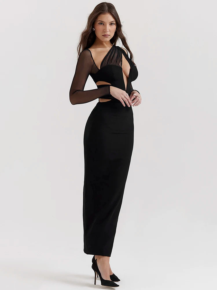 Black Hollow Out Maxi Dress