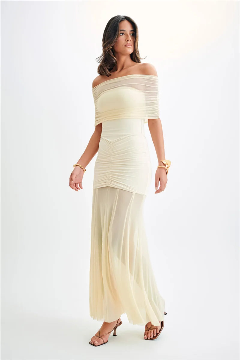 Off Shoulder Ruched Maxi Dress