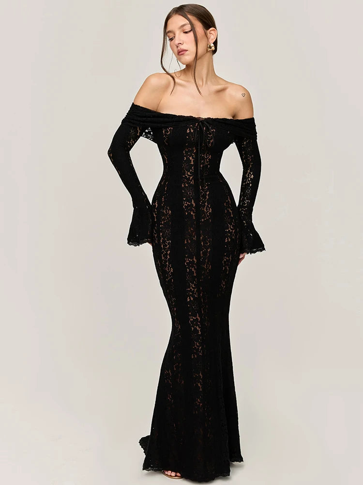 Black Bodycon Lace Maxi Dress