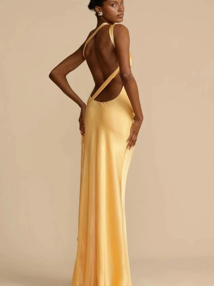 Silk Backless Sleeveless Maxi Dress