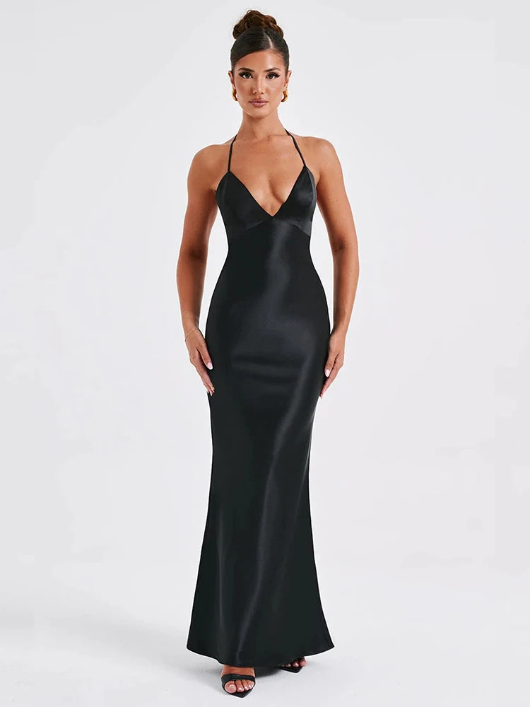 Satin Backless Maxi Dress