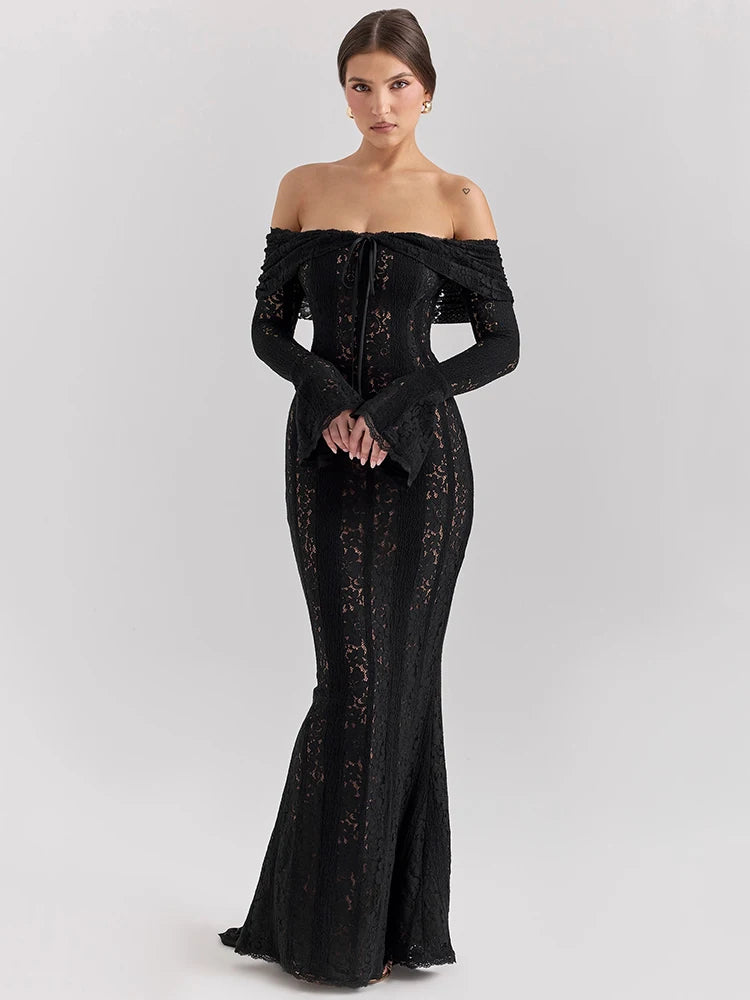 Black Bodycon Lace Maxi Dress