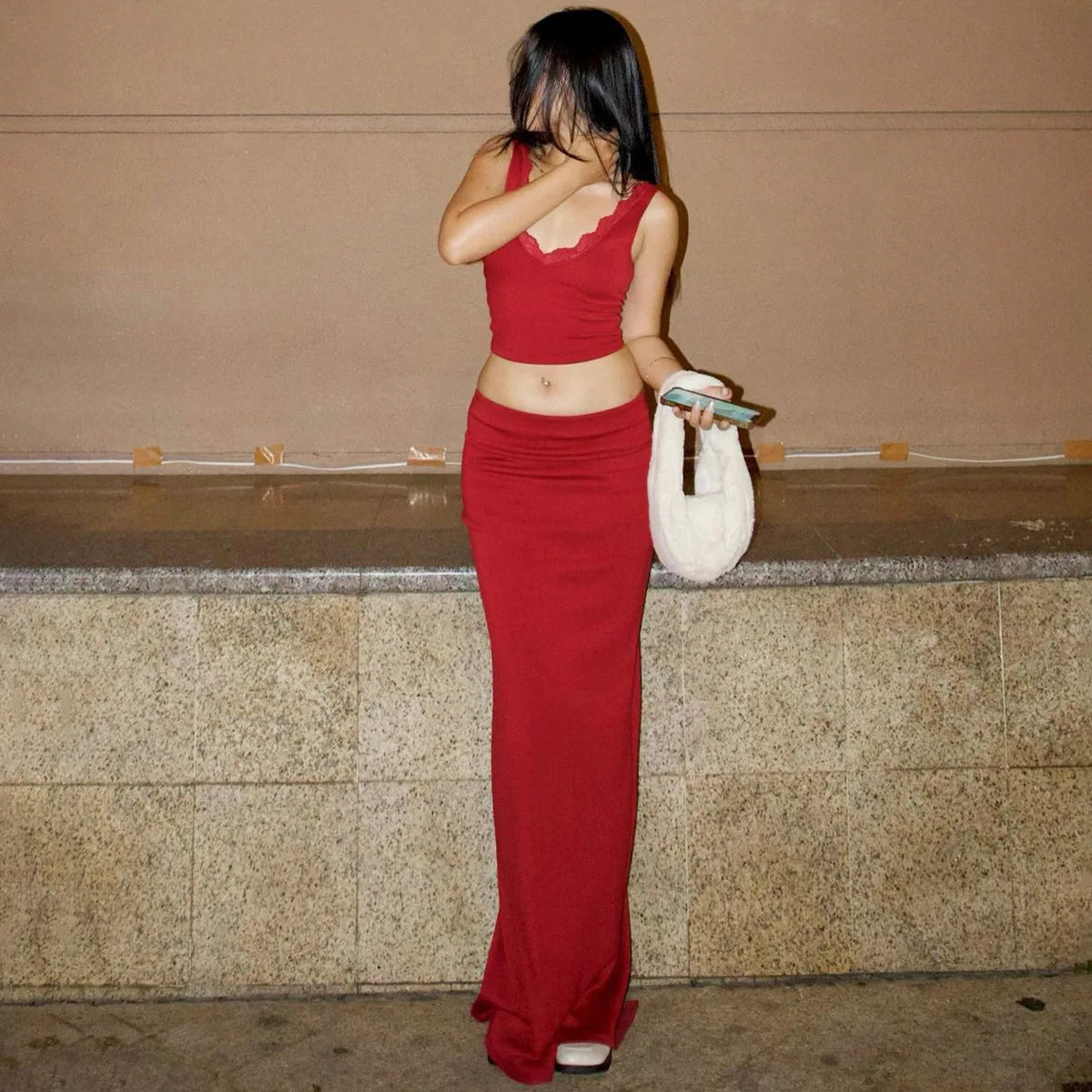 Red Top and Maxi Skirt Two Piece Set