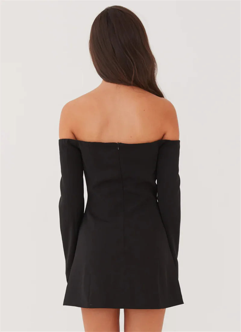 Off Shoulder Button Mini Dress