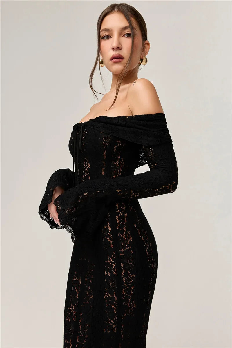 Black Bodycon Lace Maxi Dress