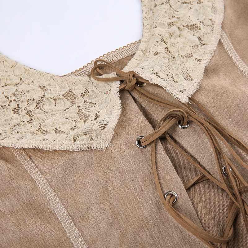 Khaki Lace Backless Top