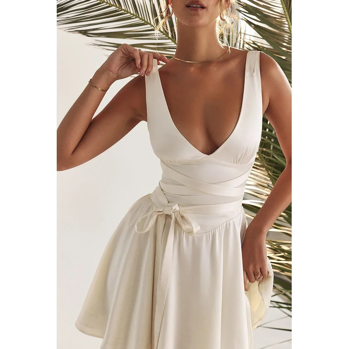 White Satin Backless Mini Dress