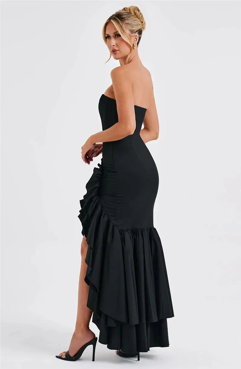 Ruffle Off Shoulder Backless Maxi Dress