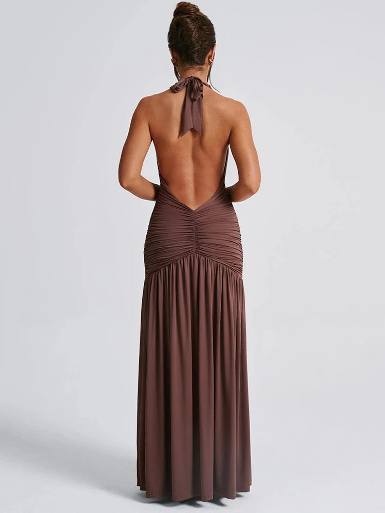 Deep V Neck Backless Maxi Dress