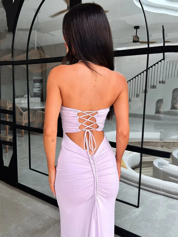 Hollow Out Lace Up Maxi Dress