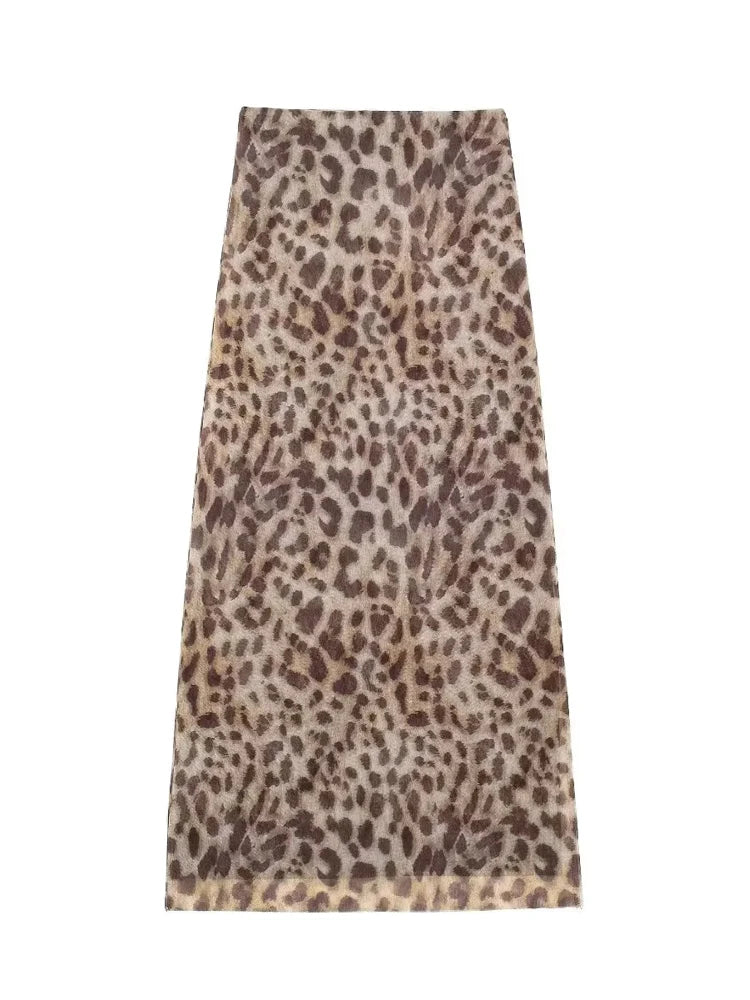 Leopard Mesh Halter Top and Skirt Set