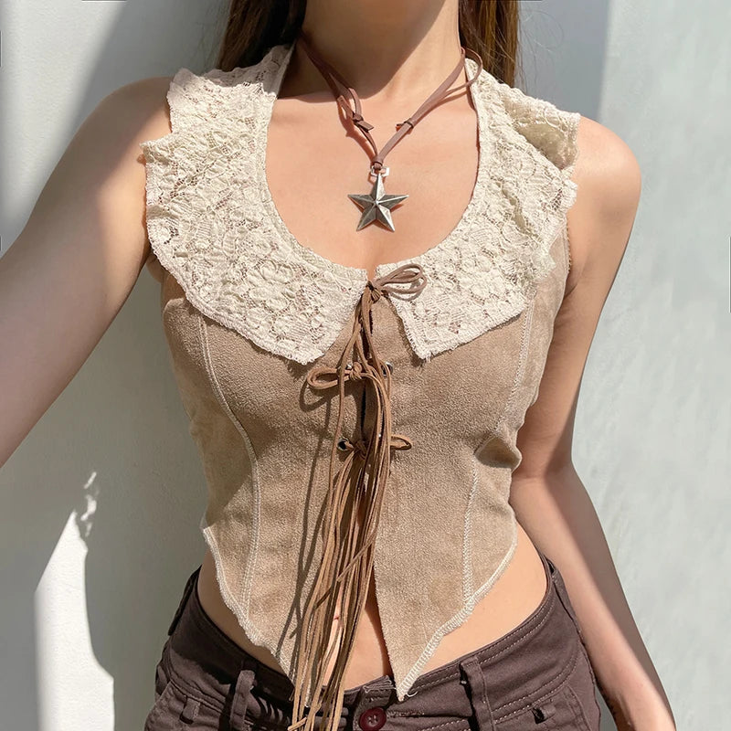 Khaki Lace Backless Top