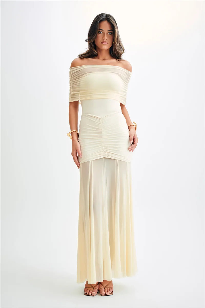 Off Shoulder Ruched Maxi Dress