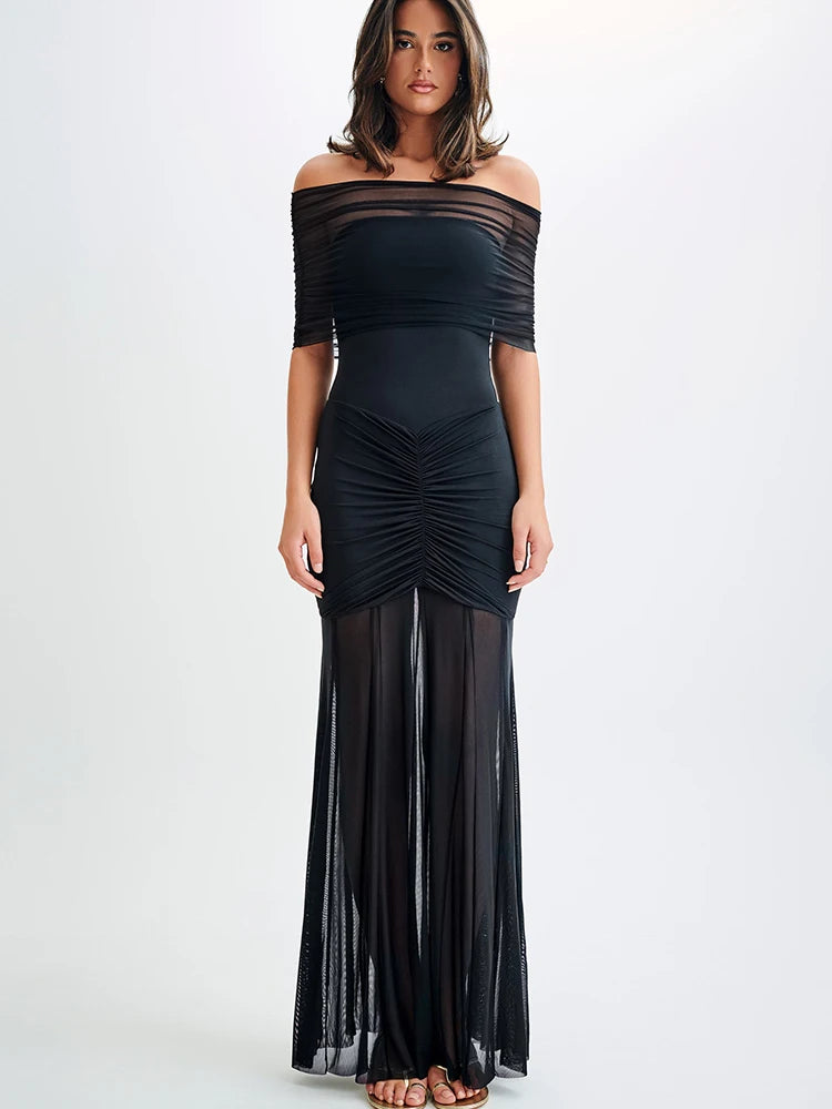 Off Shoulder Ruched Maxi Dress