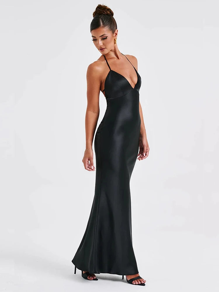 Satin Backless Maxi Dress