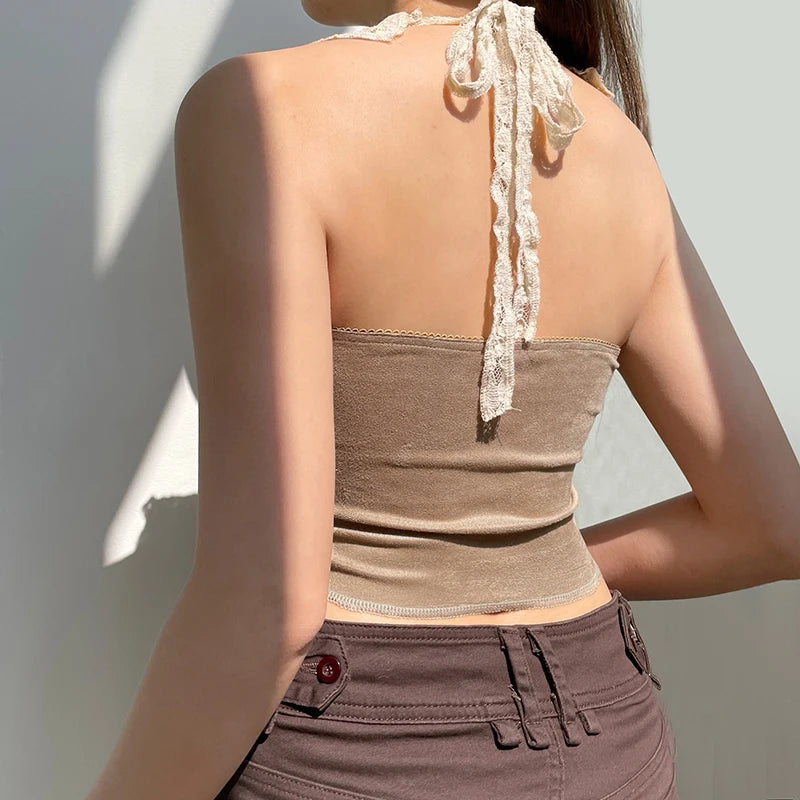 Khaki Lace Backless Top