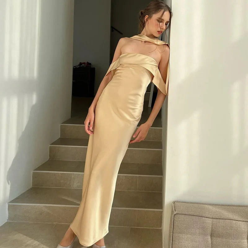 Satin Off Shoulder Maxi Dress