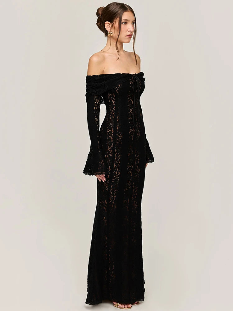 Black Bodycon Lace Maxi Dress