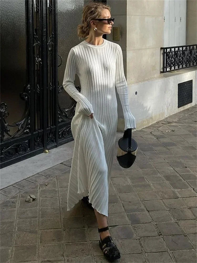 Lace-Up Long Sleeve Knitwear Maxi Dress