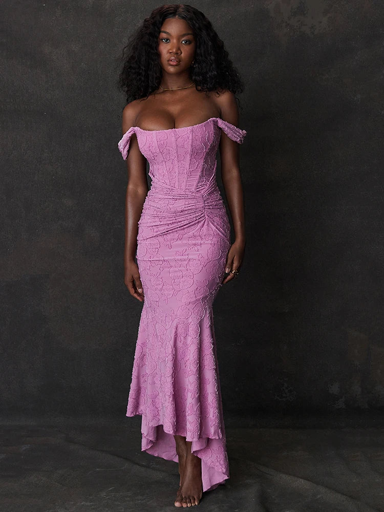 Purple Ruched Bodycon Maxi Dress