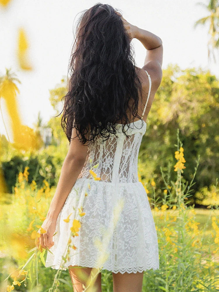 White See Through Lace Mini Dress