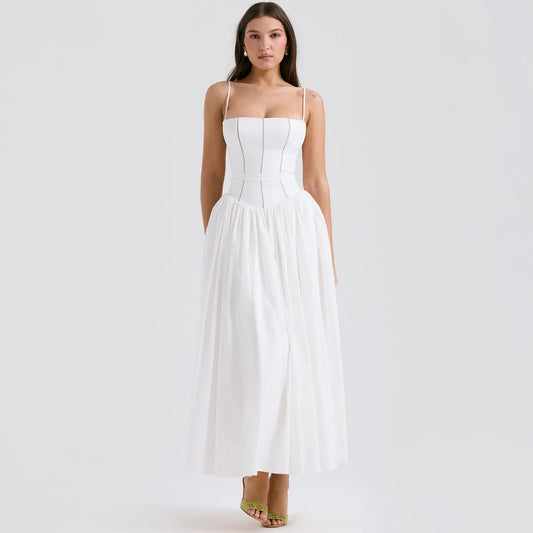 White V-Neck Maxi Dress