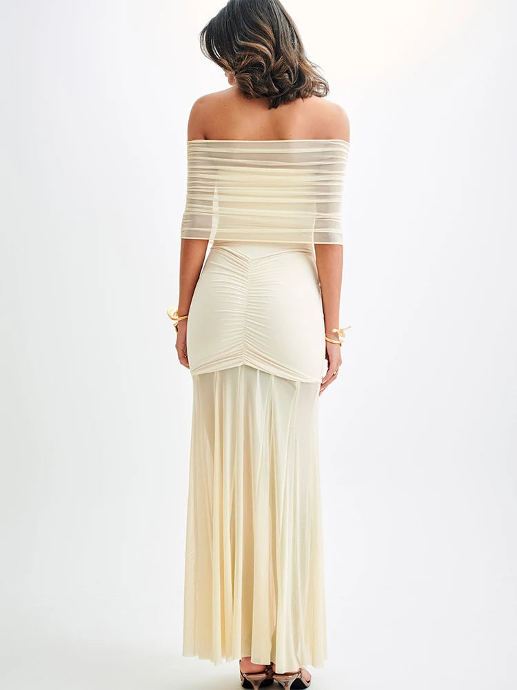 Off Shoulder Ruched Maxi Dress