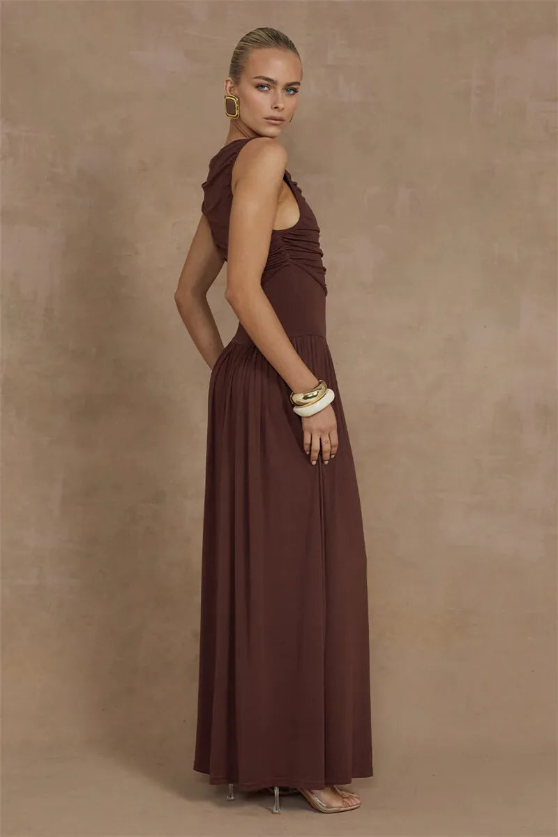 O-Neck Ruched Maxi Dress