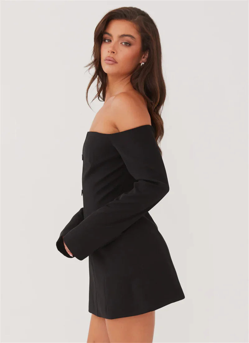 Off Shoulder Button Mini Dress