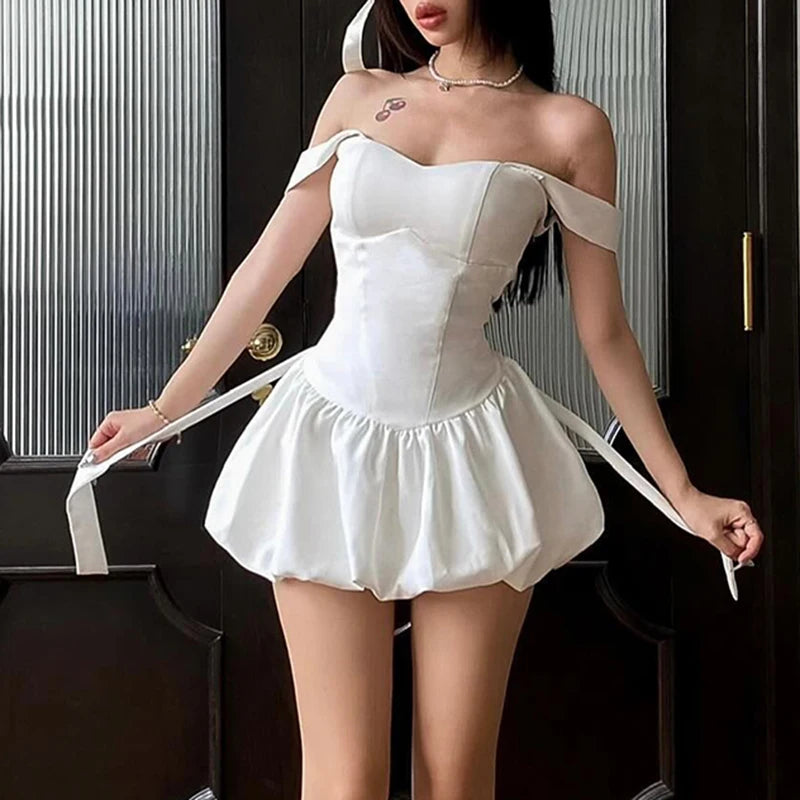 White Satin Bow Mini Dress