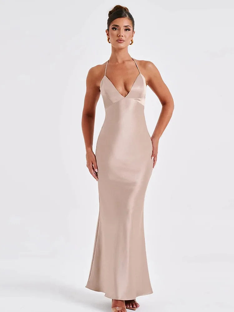 Satin Backless Maxi Dress