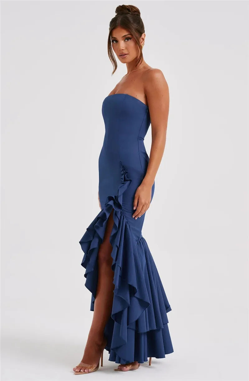 Ruffle Off Shoulder Backless Maxi Dress