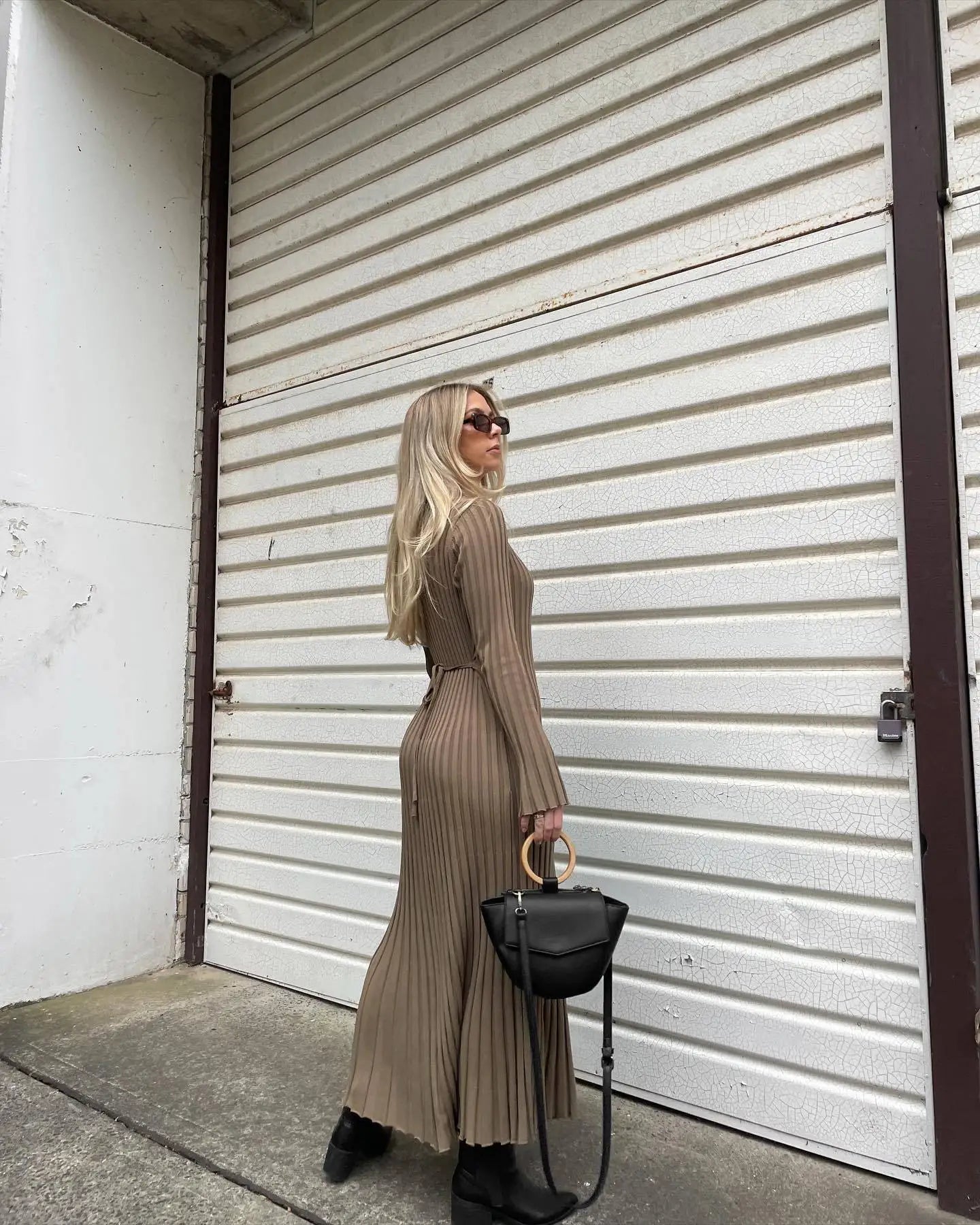 Lace-Up Long Sleeve Knitwear Maxi Dress