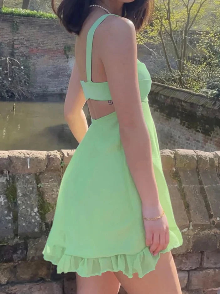 Green Backless Ruffle Mini Dress