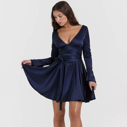 Navy Blue Long Sleeve Mini Dress