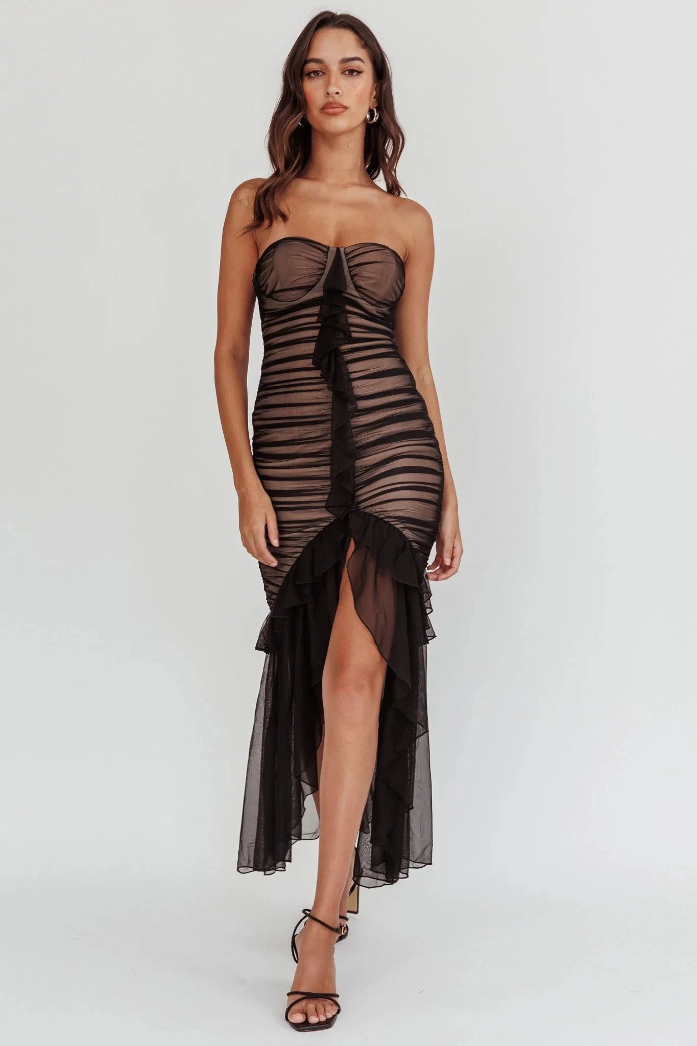 Mesh Ruffle Long Dress