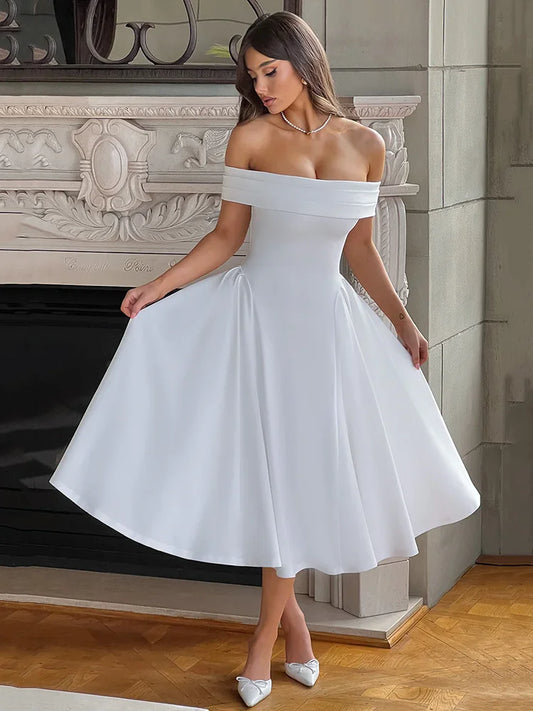 Off Shoulder Backless Midi Dress