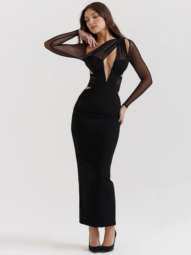 Black Hollow Out Maxi Dress