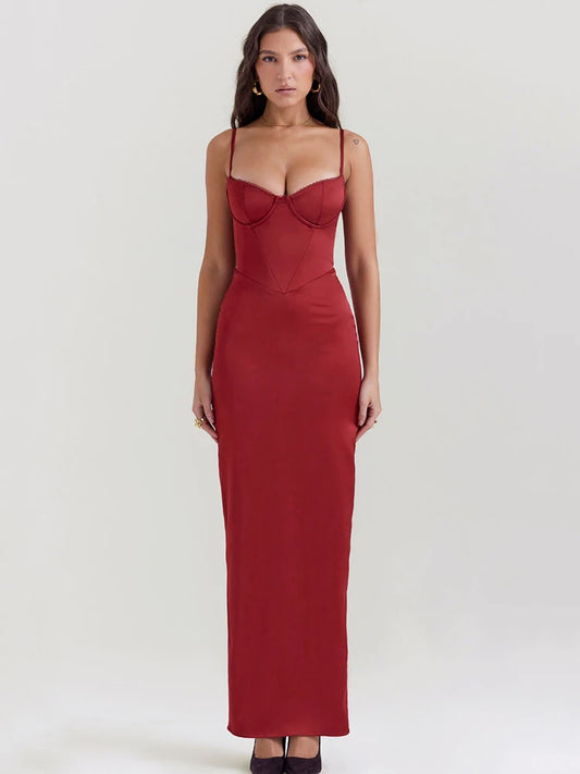 Red Split Bodycon Maxi Dress