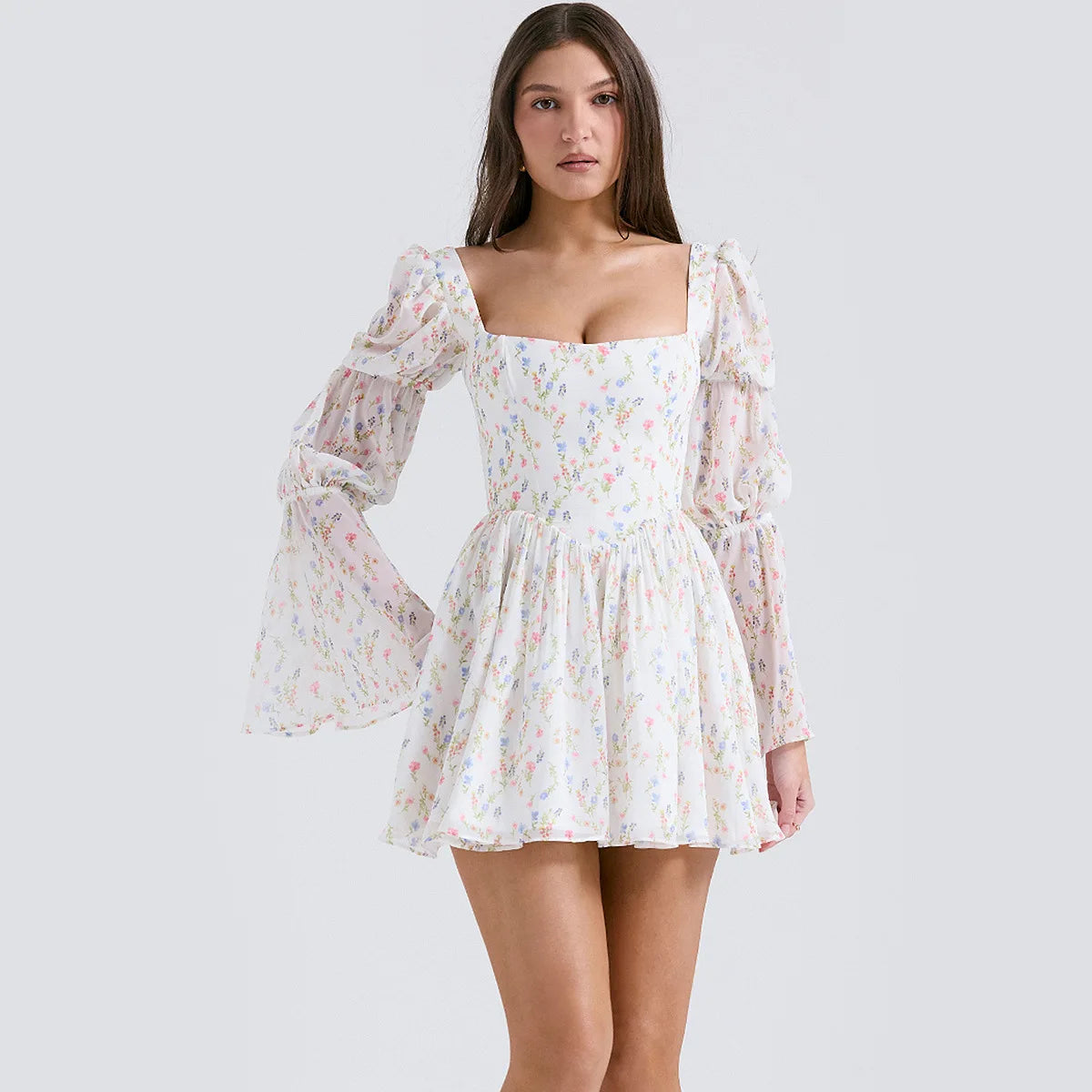 White Lantern Sleeve Mini Dress