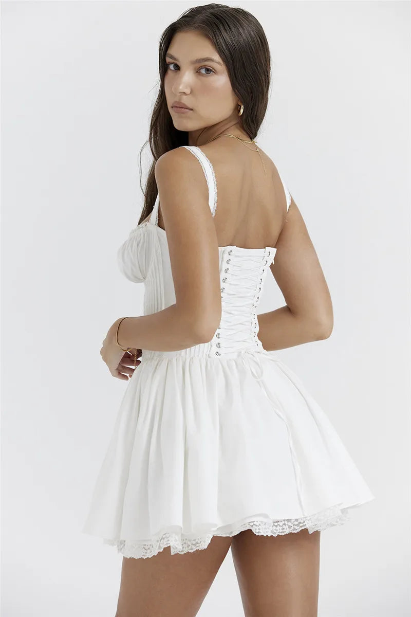 White Lace Backless Mini Dress