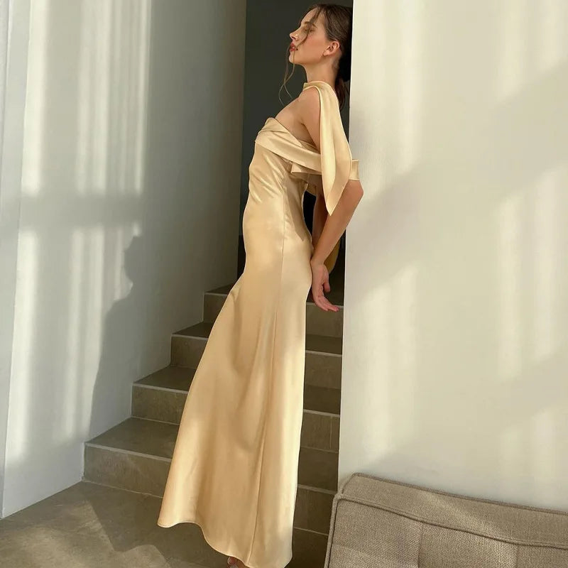 Satin Off Shoulder Maxi Dress